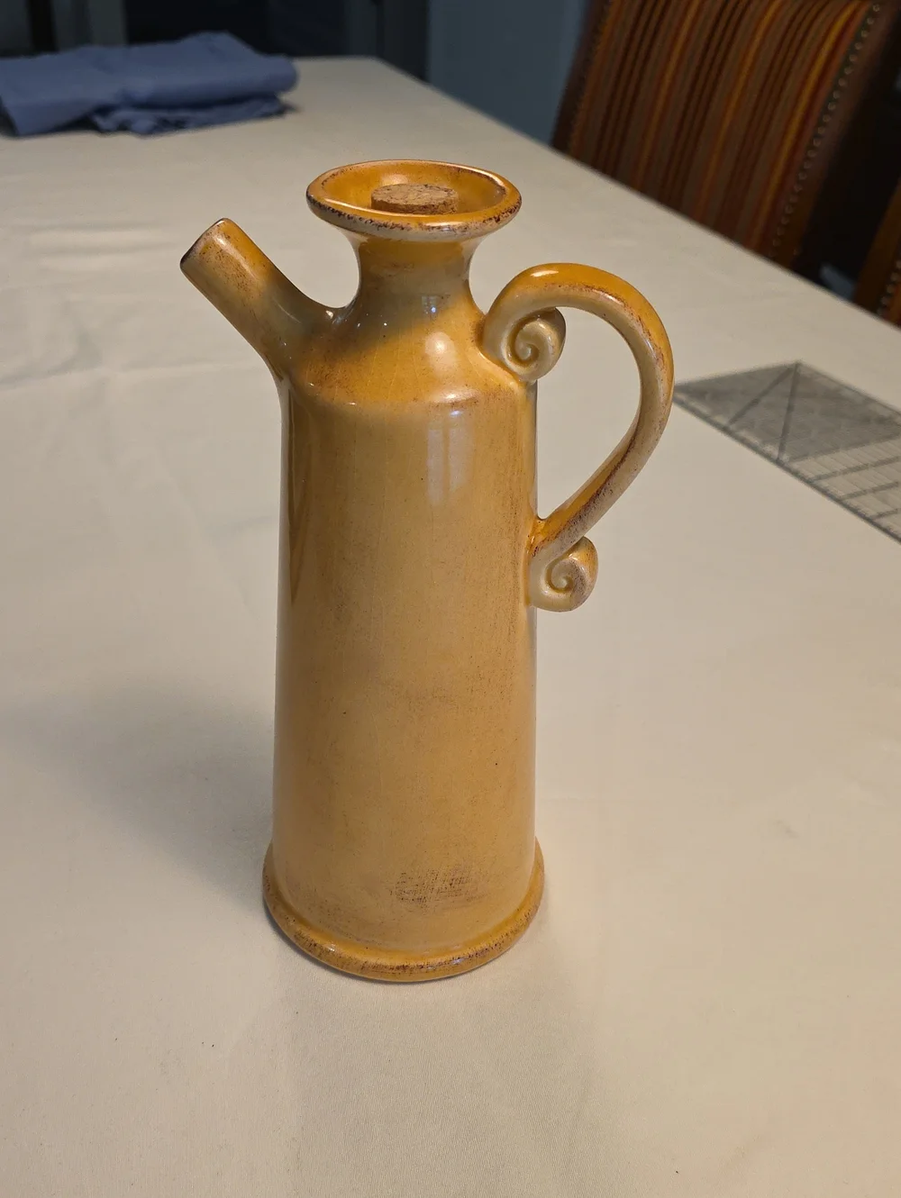 Pier 1 Yellow Ceramic Pitcher Vase with Scroll Handle